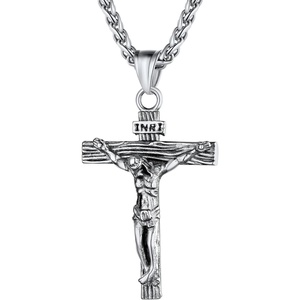 U7 Crucifix Cross Necklace for Men,with 18″-26″ Chain(02.Silver)
