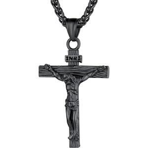 U7 Crucifix Cross Necklace for Men,with 18″-26″ Chain(03.Black)