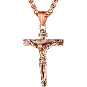 U7 Crucifix Cross Necklace for Men,with 18″-26″ Chain(04.Rose Gold)